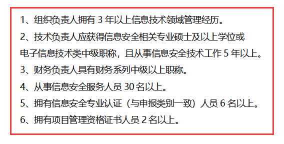 信息安全運維服務(wù)資質(zhì)二級認(rèn)證人員要求清單，共6點